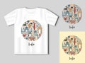 Sights of India. Flat icons in the shape of a circle. Travel concept with t-shirt mockup