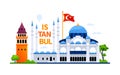 Sights of Istanbul - modern colored vector illustration Royalty Free Stock Photo