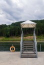 Empty Lake of Youth beach in Bukovel in summer Royalty Free Stock Photo