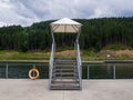 Empty Lake of Youth beach in Bukovel in summer