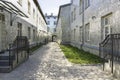 Polish city Lodz, interesting street with mirror buildings.