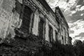 Sights of the Saratov region. Historical building in the Volga region of Russia 19th century 1872 year. Black and white photo of