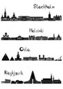 Sights of Stockholm, Oslo, Reykjavik and Helsinki, b-w vector