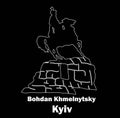 Sights of Ukraine. Monument to Kozak. Bohdan Khmelnytsky. The horseman on horseback. Kiev. Logo illustration