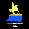 Sights of Ukraine. Monument to Kozak. Bohdan Khmelnytsky. The horseman on horseback. Kiev. Logo illustration