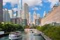 Sightseeing boat on the Chicago river Royalty Free Stock Photo