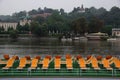 sightseeing boat with seats on the river