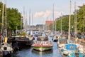 Sightseeing boats on row in Christianshavn canal. Royalty Free Stock Photo