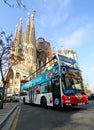 Sightseeing bus in front of Sagrada Familia Royalty Free Stock Photo