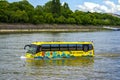 Sightseeing cruise amphibious yellow bus in Budapest, Hungary Royalty Free Stock Photo