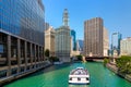 Sightseeing cruise at Chicago river Royalty Free Stock Photo