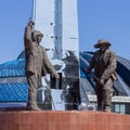 Detail view on Monument of Metallurgists with first President Nursultan Nazarbayev left. Located in Temirtau, Kazakhstan