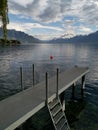 Sightseeing of lake geneva and the dents du midi on a cloudy day Royalty Free Stock Photo