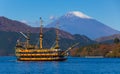 Sightseeing ship and view of mountain Fuji at Lake ashi , Hakone Royalty Free Stock Photo