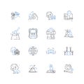 Sightseeing tour line icons collection. Landmarks, Monuments, Touristy, Attraction, Architecture, Scenic, Historical