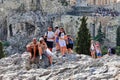 Sightseers on Areopagus hill, Acropolis, Athens,Greece Royalty Free Stock Photo