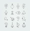 Set of 16 Sigil Symbols Line Icons Mystical Magical Artwork Drawing Black and White