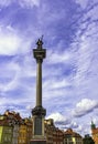 Sigismund`s Column in Castle Square with vintage architecture of Old Town in Warsaw, Poland Royalty Free Stock Photo