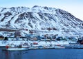 Siglufjordur at dawn in winter. It is the northernmost town of the of Iceland
