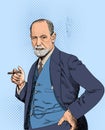 Sigmund Freud portrait in line art illustration, vector Royalty Free Stock Photo