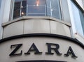 Sign above the entrance of the zara retail fashion store in leeds city centre