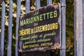 Sign advertising Les Marionnettes du Theatre du Luxembourg, Paris, France