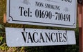 Sign advertising vacancies in Betws-y-coed guest house North Wales March 2020