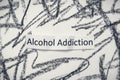 A sign alcohol addiction on anxious crosshatched background