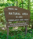 The sign for the Anders Run Natural Area in the Cornplanter State Park in Brokenstraw Township, Pennsylvania, USA Royalty Free Stock Photo