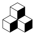 3 stacked congruent cubes icon vector