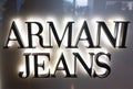 Sign of Armani Jeans store in IFC Mall, Hong Kong Royalty Free Stock Photo