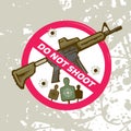 The sign of the ban, there is no war with the American automatic rifle. Isolated object Royalty Free Stock Photo