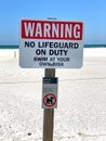 Warning No Lifeguard on Duty. Swim At Your Own Risk Sign. Royalty Free Stock Photo