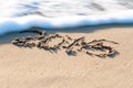 Sign 2016 on a beach sand, the wave is almost covering digits. Summer travel concept Royalty Free Stock Photo