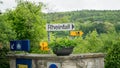 The sign bearing the German name of the Rhine Falls Rheinfall