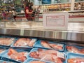 Sign of beef, pork, poultry limitation in Costco