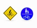 Sign for bicycles Warning sign, children crossing the road. Royalty Free Stock Photo