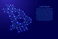 Sign bitcoin from polygonal blue lines and glowing stars