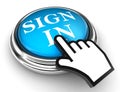 Sign in blue button and hand Royalty Free Stock Photo