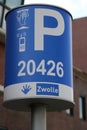 Sign in blue and white of the municipality of Zwolle to indicate the parking zone for payment per telephone in the Netherlands Royalty Free Stock Photo