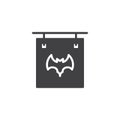 Sign board with Halloween bat vector icon Royalty Free Stock Photo