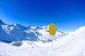 Sign board at High mountains under snow Royalty Free Stock Photo