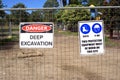 Workplace safety sign boards at construction site Royalty Free Stock Photo