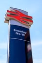 Sign for Bromley North Railway Station showing the National Rail logo