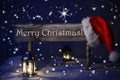 Sign Candlelight Santa Hat Merry Christmas