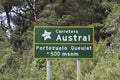 Street Sign Carretera Austral near Portezuelo in Chile Royalty Free Stock Photo