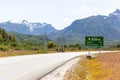 Sign of Carretera Austral Route - Mountais at background - Coyhaique, AysÃÂ©n, Chile Royalty Free Stock Photo