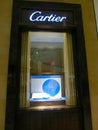 Sign with Cartier logo at shopwindow of Cartier store in Aventura Mall, Florida