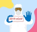 Sign caution coronavirus. nCoV 2019 Stop coronavirus.