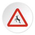 Sign caution deer icon, flat style